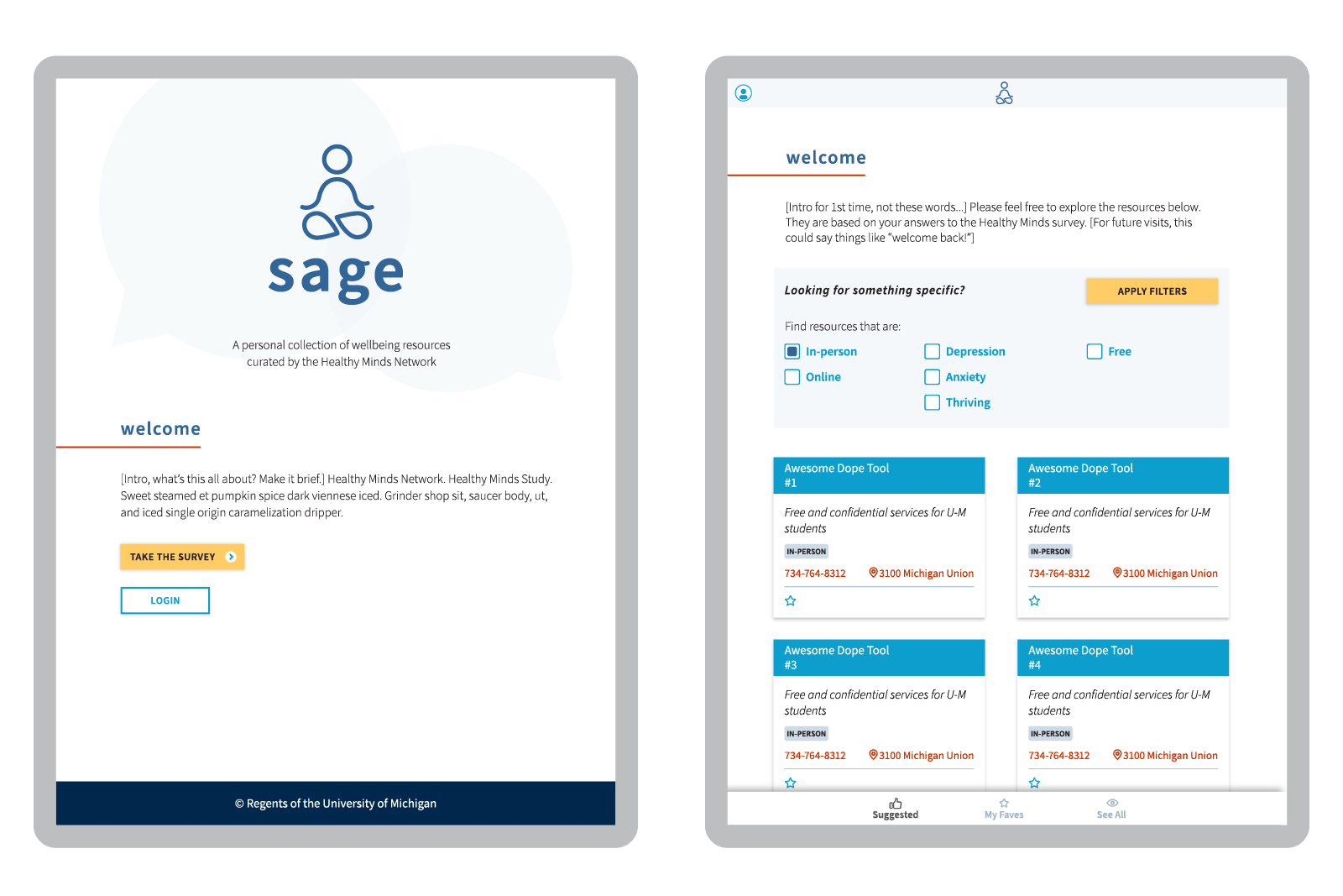 Sage platform UI on tablet