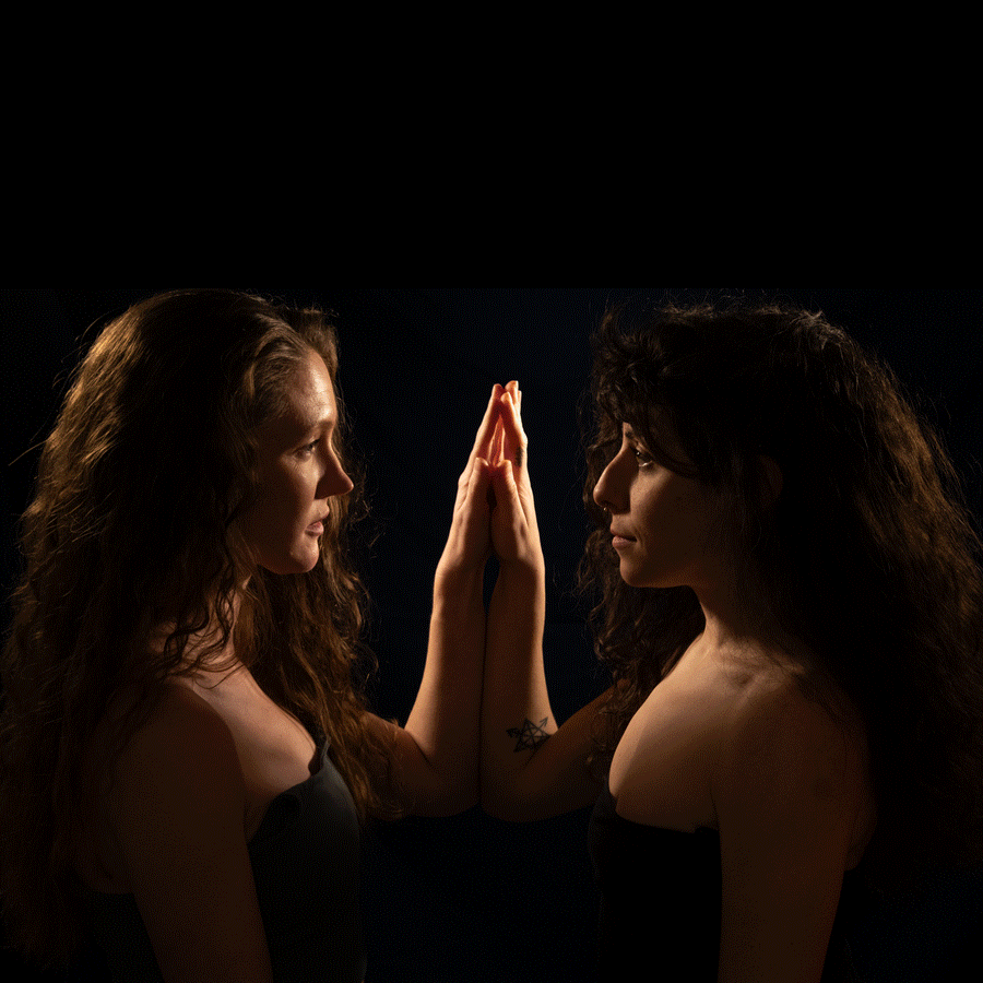 original portrait photo for Familiars fade transitioning into the finished album cover art