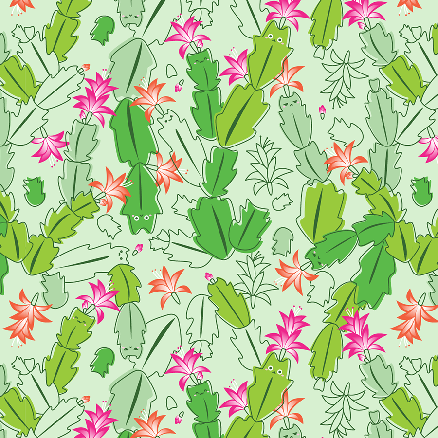 Holiday Cactus Cat surface pattern design by Sophia Adalaine Zhou